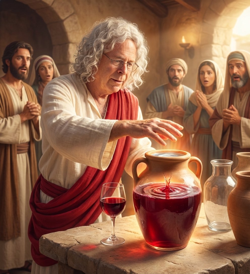 Uncle Nick performing magic with wine